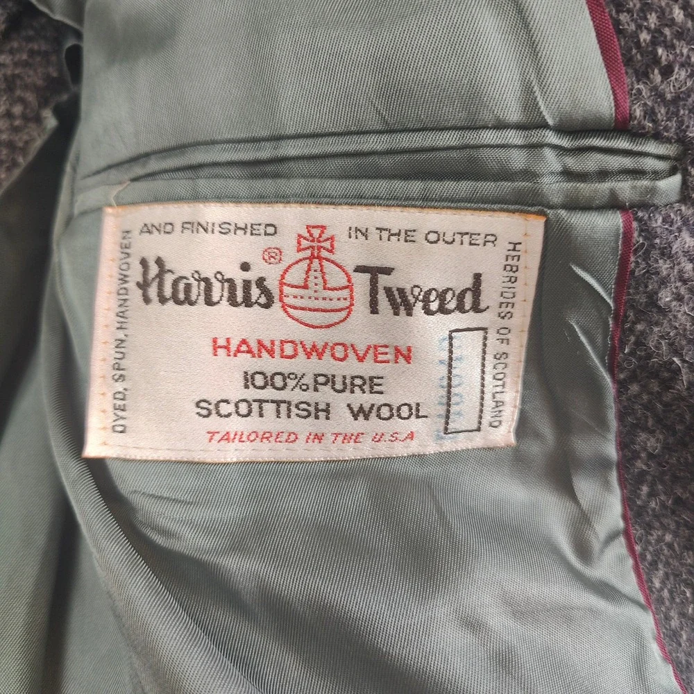 Vintage Harris Tweed Men Blazer XL Gray Herringbone Scottish Wool Academic